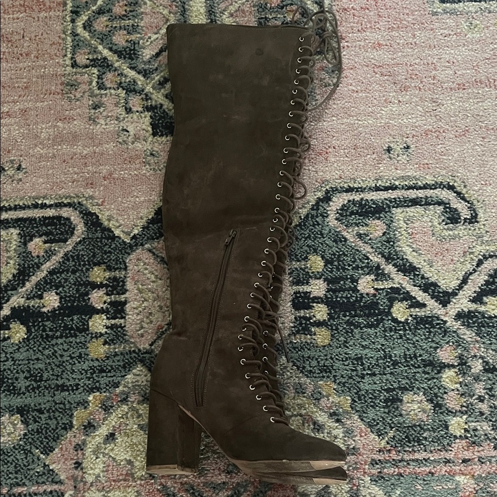 Forever 21 Dark Brown Over the Knee Lace-Up Boots